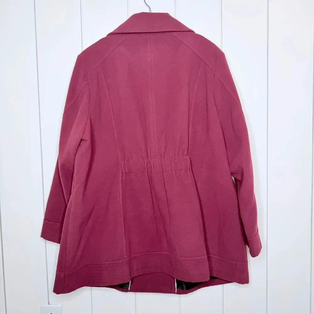 Burgundy Double Breasted Coat Plus Size 26/28 Pleather Trim